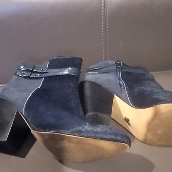 Navy Calf Hair and Suede Boots - Picture 2 of 9